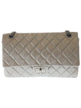 Chanel 2.55 Metallic Leather Double Flap Chain Shoulder Bag Silver
